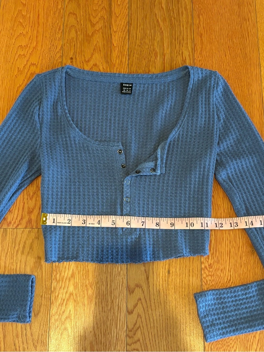 Long Sleeve Blue Waffle Knit Crop Top - Picture 2 of 6